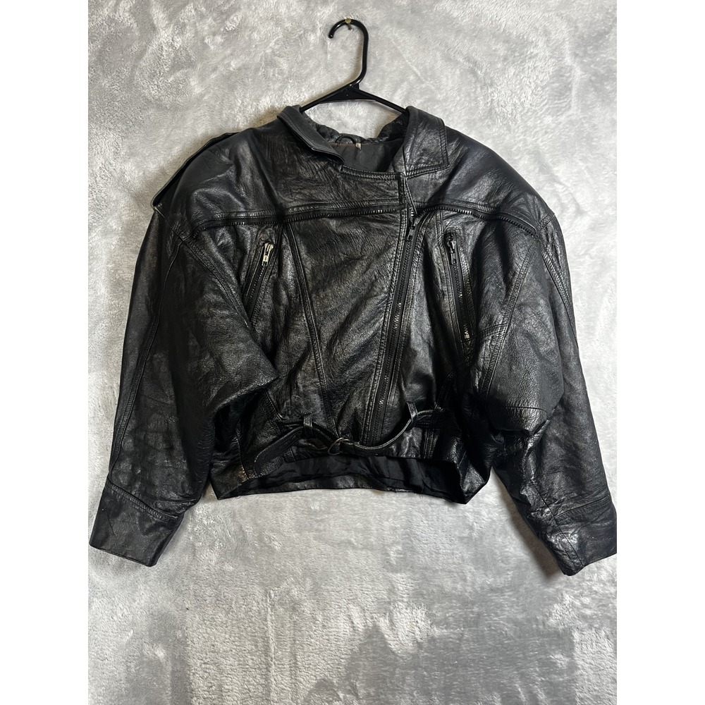 Vintage Beyond Leather Black  Jacket Biker Style Cropped Jacket Size Medium